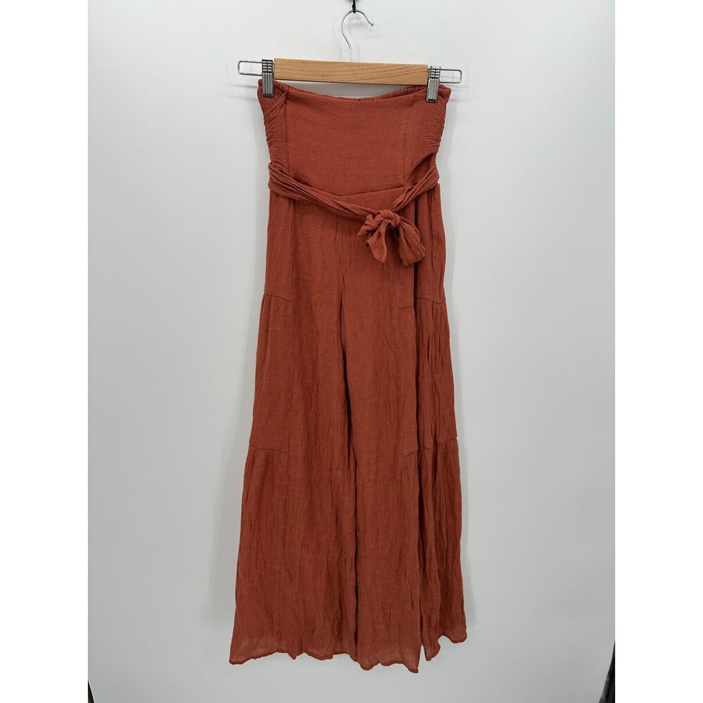 Fashion Nova Womens Palooza Wide Leg Pants Size S Orange Gypsy Hippie Flare Belt